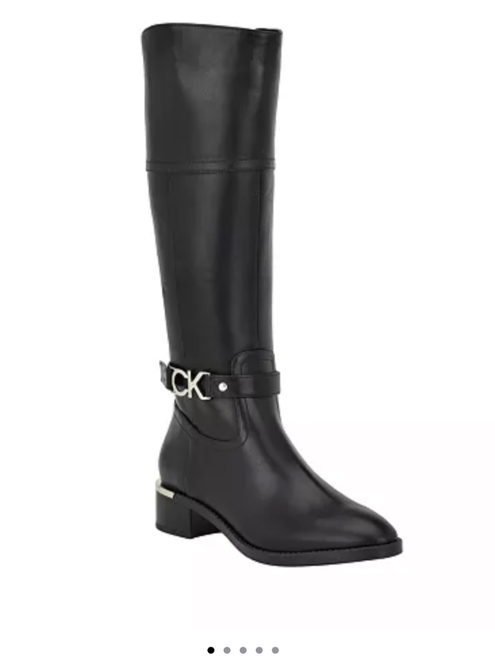 Calvin Klein Black Over-the-Knee Leather Boots with Logo Strap